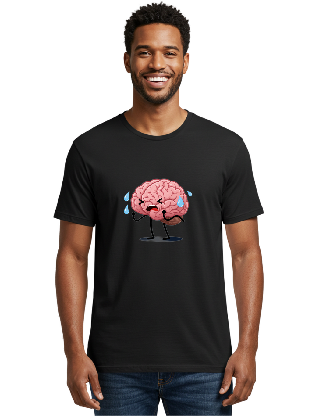 Sad-Brain-4 Men'S Graphic Tee, 100% Cotton, Comfortable Casual Summer Wear, Machine Washable, Tired Brain, Cartoon Character, Stressed Brain, Fatigue, Brain Drain, Mental Exhaustion, Overwhelmed, Anxiety, Stress Response, Emotional Distress, Bab370