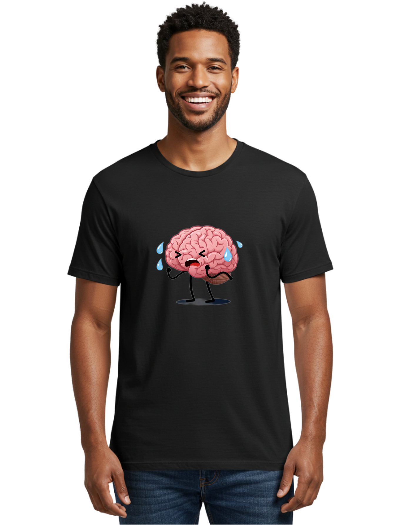 Sad-Brain-4 Men'S Graphic Tee, 100% Cotton, Comfortable Casual Summer Wear, Machine Washable, Tired Brain, Cartoon Character, Stressed Brain, Fatigue, Brain Drain, Mental Exhaustion, Overwhelmed, Anxiety, Stress Response, Emotional Distress, Bab370