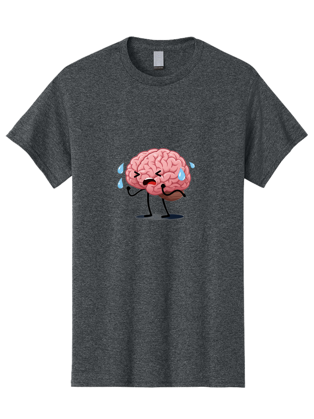 Sad-Brain-4 Men'S Graphic Tee, 100% Cotton, Comfortable Casual Summer Wear, Machine Washable, Tired Brain, Cartoon Character, Stressed Brain, Fatigue, Brain Drain, Mental Exhaustion, Overwhelmed, Anxiety, Stress Response, Emotional Distress, Bab370