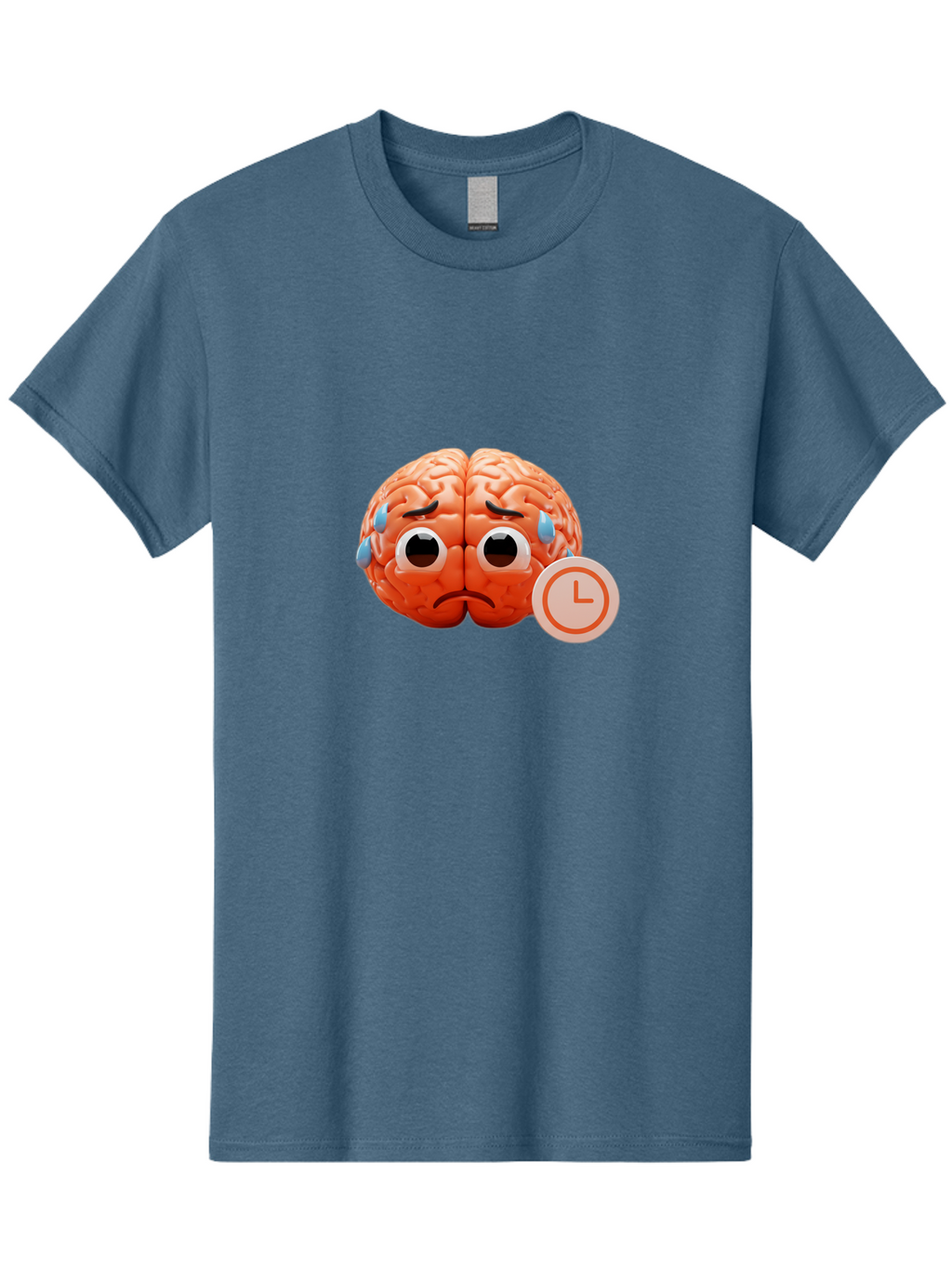 Sad-Brain Men'S Graphic Tee, 100% Cotton, Comfortable Casual Summer Wear, Machine Washable, Sad Brain, Stressed Brain, Anxiety, Frowning Face, Tears, Mental Health, Brain Fatigue, Stress Emotions, Frustration, Cartoon Brain Bab371