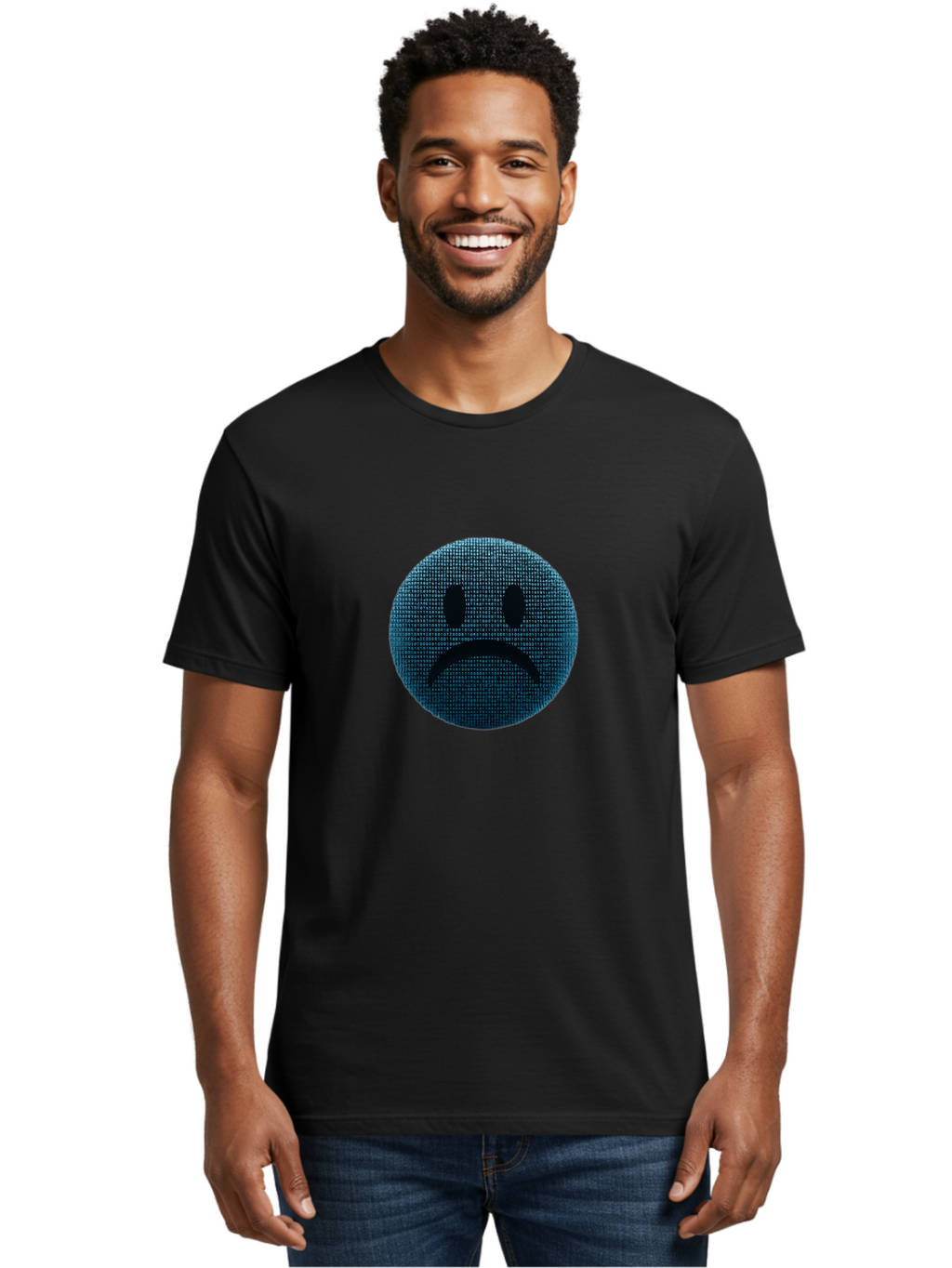 Sad-Face Men'S Graphic Tee, 100% Cotton, Comfortable Casual Summer Wear, Machine Washable, Sad Face Emoticon, Unhappy Expression, Displeased Emotion, Negative Sentiment, Frowning Face, Upset Feeling, Distressed Mood Bab372
