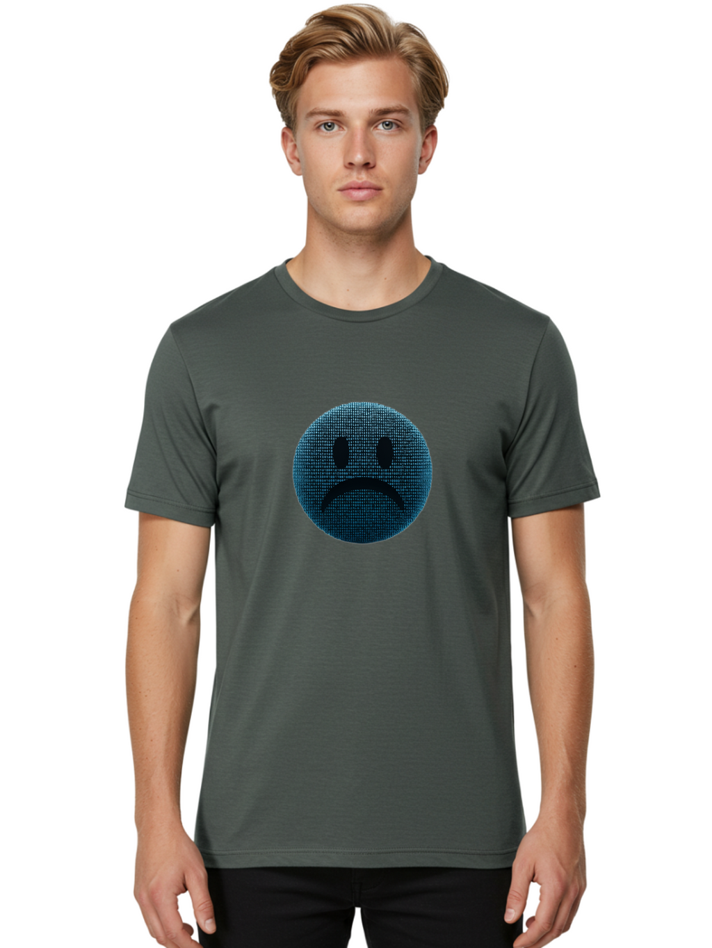 Sad-Face Men'S Graphic Tee, 100% Cotton, Comfortable Casual Summer Wear, Machine Washable, Sad Face Emoticon, Unhappy Expression, Displeased Emotion, Negative Sentiment, Frowning Face, Upset Feeling, Distressed Mood Bab372