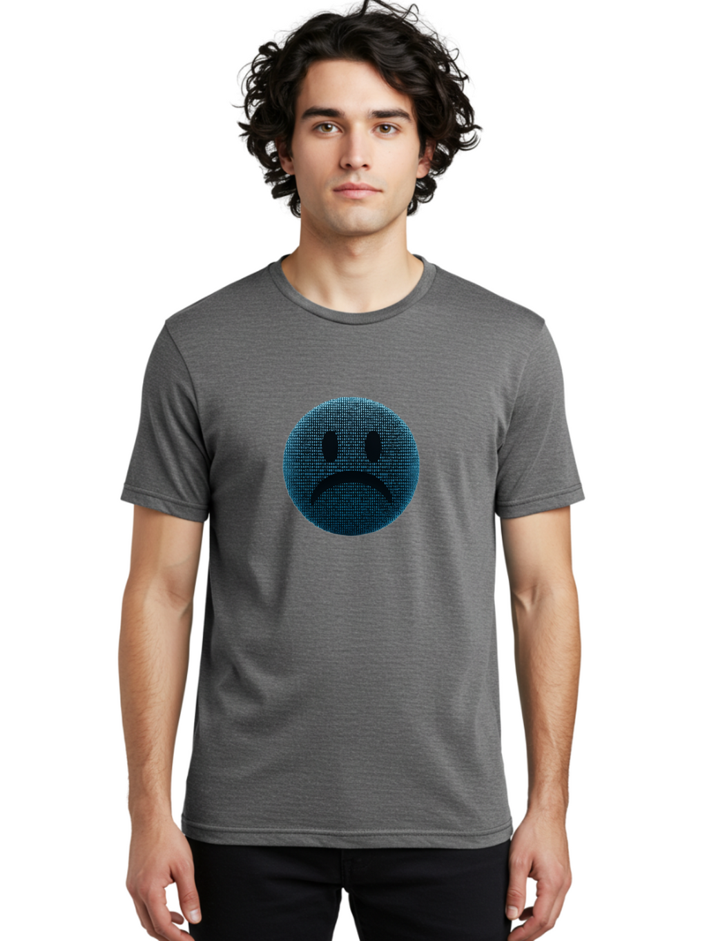 Sad-Face Men'S Graphic Tee, 100% Cotton, Comfortable Casual Summer Wear, Machine Washable, Sad Face Emoticon, Unhappy Expression, Displeased Emotion, Negative Sentiment, Frowning Face, Upset Feeling, Distressed Mood Bab372