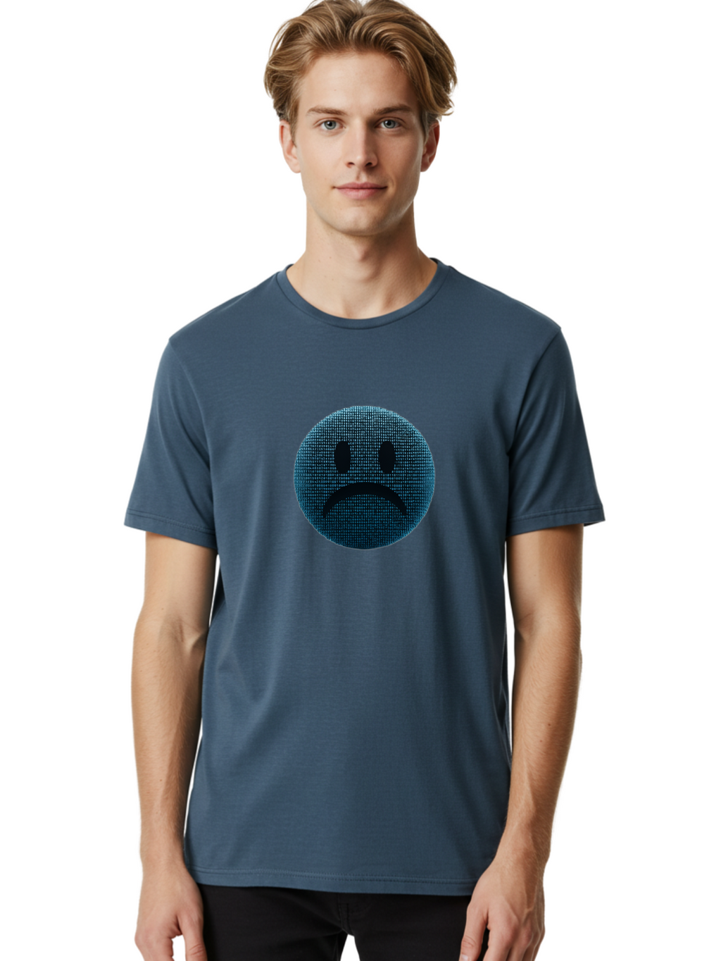 Sad-Face Men'S Graphic Tee, 100% Cotton, Comfortable Casual Summer Wear, Machine Washable, Sad Face Emoticon, Unhappy Expression, Displeased Emotion, Negative Sentiment, Frowning Face, Upset Feeling, Distressed Mood Bab372