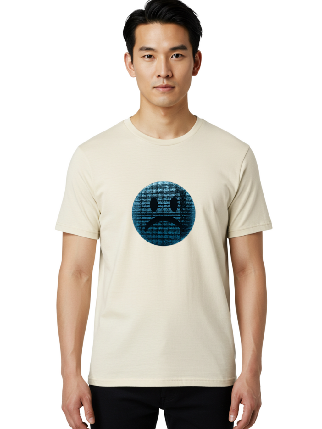 Sad-Face Men'S Graphic Tee, 100% Cotton, Comfortable Casual Summer Wear, Machine Washable, Sad Face Emoticon, Unhappy Expression, Displeased Emotion, Negative Sentiment, Frowning Face, Upset Feeling, Distressed Mood Bab372