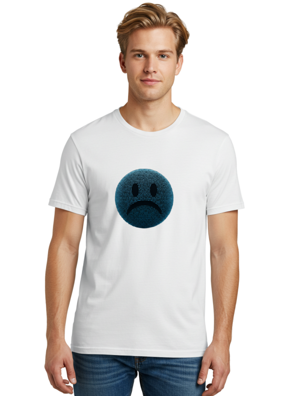 Sad-Face Men'S Graphic Tee, 100% Cotton, Comfortable Casual Summer Wear, Machine Washable, Sad Face Emoticon, Unhappy Expression, Displeased Emotion, Negative Sentiment, Frowning Face, Upset Feeling, Distressed Mood Bab372