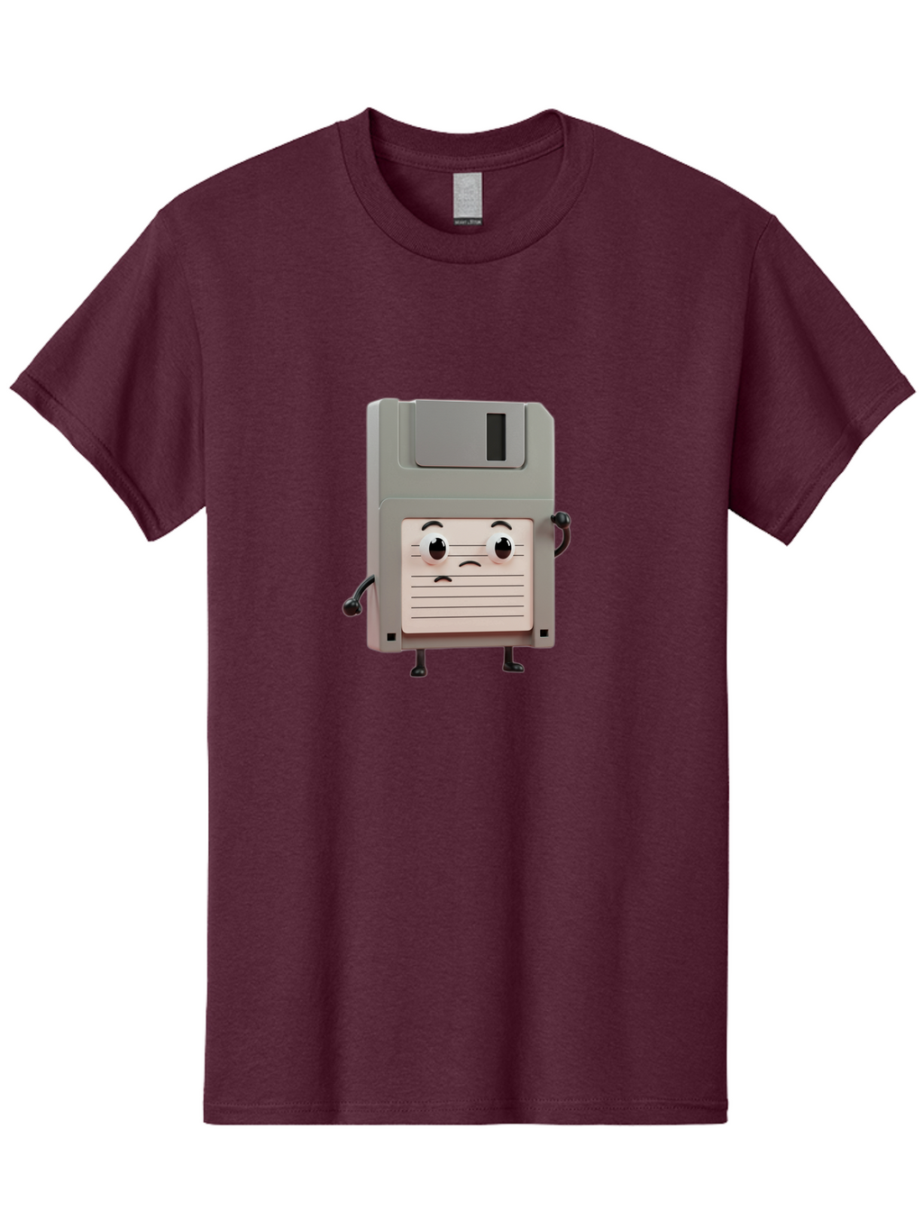 Sad-Floppy-Disk Men'S Graphic Tee, 100% Cotton, Comfortable Casual Summer Wear, Machine Washable, Retro Floppy Disk, Cartoon Character, Anthropomorphic Design, Sad Expression, 3D Rendering, Nostalgic Tech, Retro Computing, Bab373