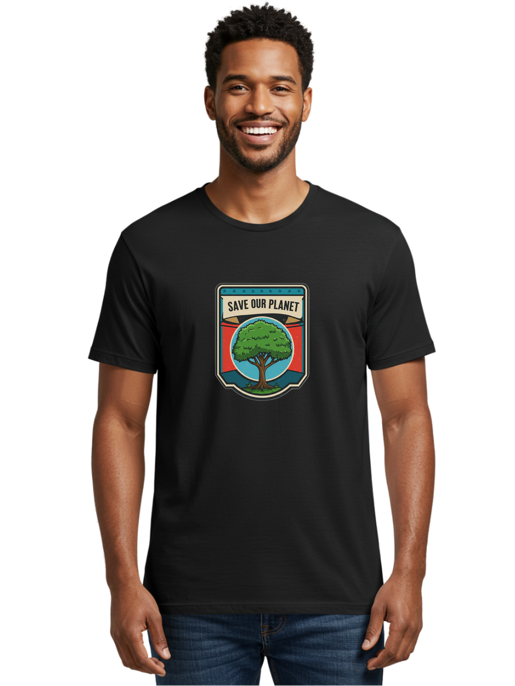 Save-Our-Planet-1 Men'S Graphic Tee, 100% Cotton, Comfortable Casual Summer Wear, Machine Washable, Eco-Friendly Logo, Tree Conservation, Environmental Protection, Green Initiative, Save The Planet, Eco Activism, Earth Day Symbol Bab377