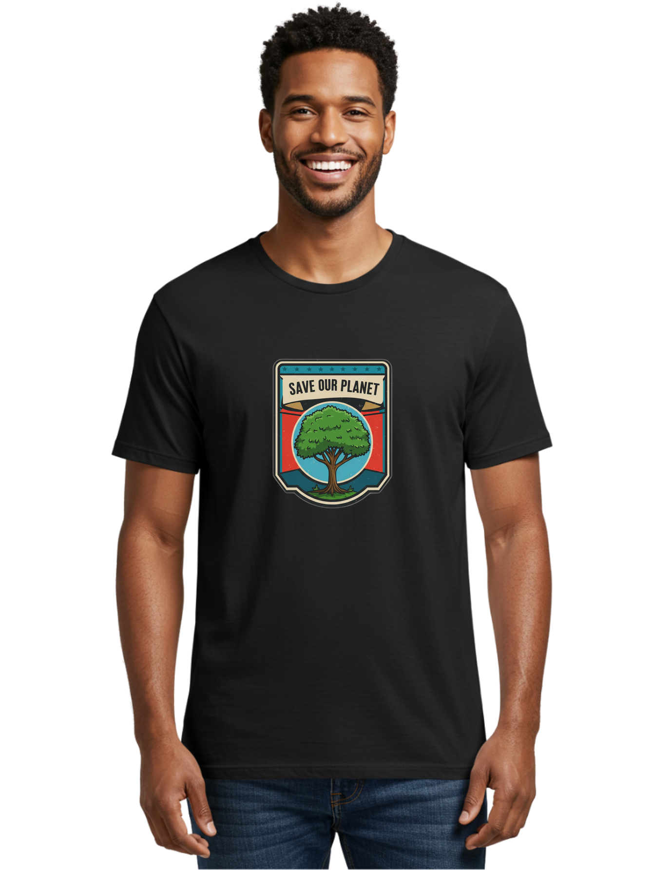 Save-Our-Planet-1 Men'S Graphic Tee, 100% Cotton, Comfortable Casual Summer Wear, Machine Washable, Eco-Friendly Logo, Tree Conservation, Environmental Protection, Green Initiative, Save The Planet, Eco Activism, Earth Day Symbol Bab377