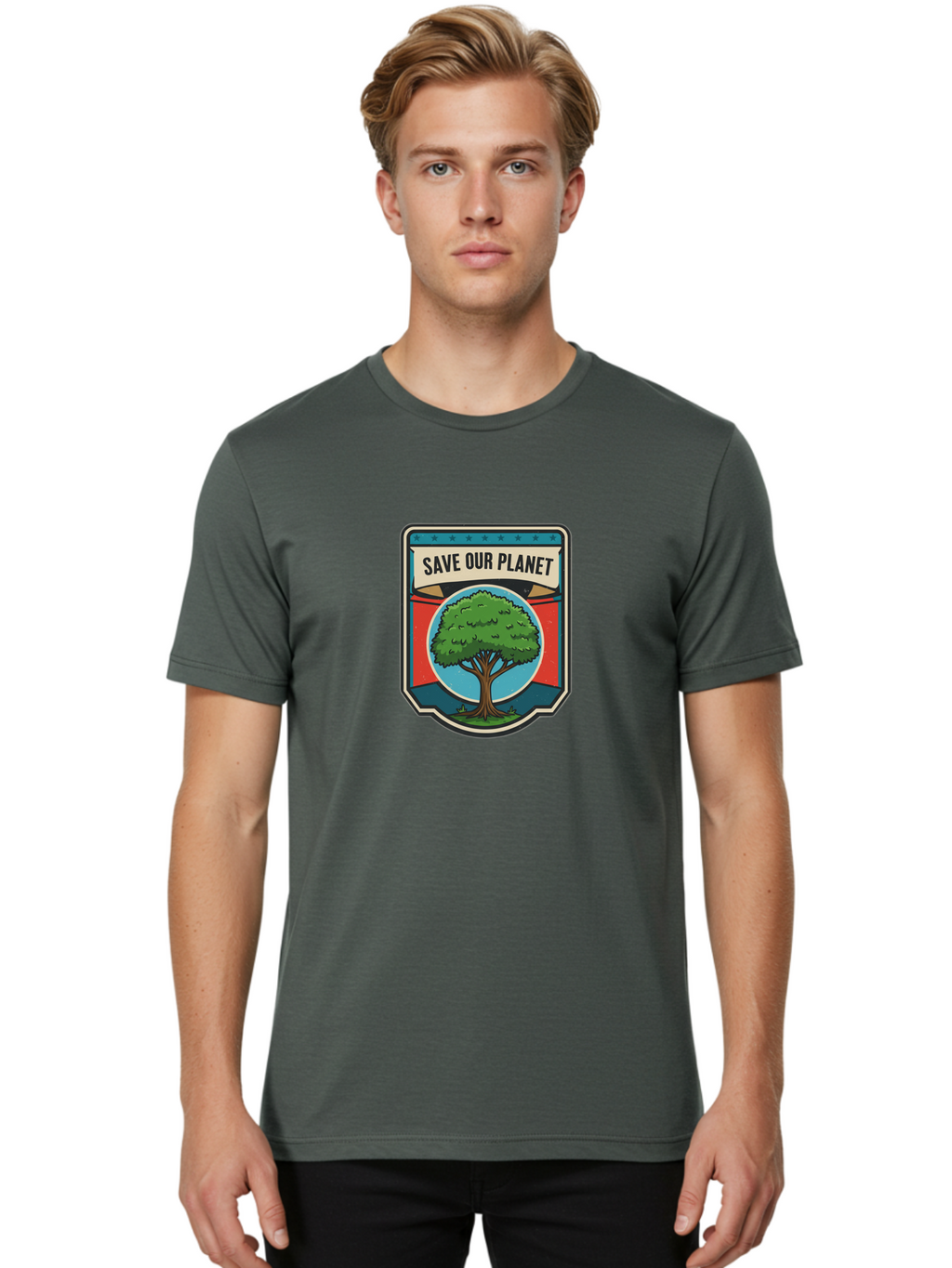 Save-Our-Planet-1 Men'S Graphic Tee, 100% Cotton, Comfortable Casual Summer Wear, Machine Washable, Eco-Friendly Logo, Tree Conservation, Environmental Protection, Green Initiative, Save The Planet, Eco Activism, Earth Day Symbol Bab377