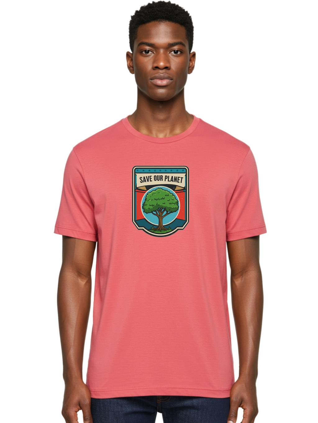 Save-Our-Planet-1 Men'S Graphic Tee, 100% Cotton, Comfortable Casual Summer Wear, Machine Washable, Eco-Friendly Logo, Tree Conservation, Environmental Protection, Green Initiative, Save The Planet, Eco Activism, Earth Day Symbol Bab377