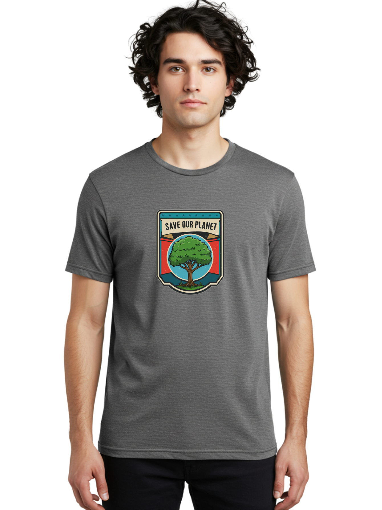 Save-Our-Planet-1 Men'S Graphic Tee, 100% Cotton, Comfortable Casual Summer Wear, Machine Washable, Eco-Friendly Logo, Tree Conservation, Environmental Protection, Green Initiative, Save The Planet, Eco Activism, Earth Day Symbol Bab377