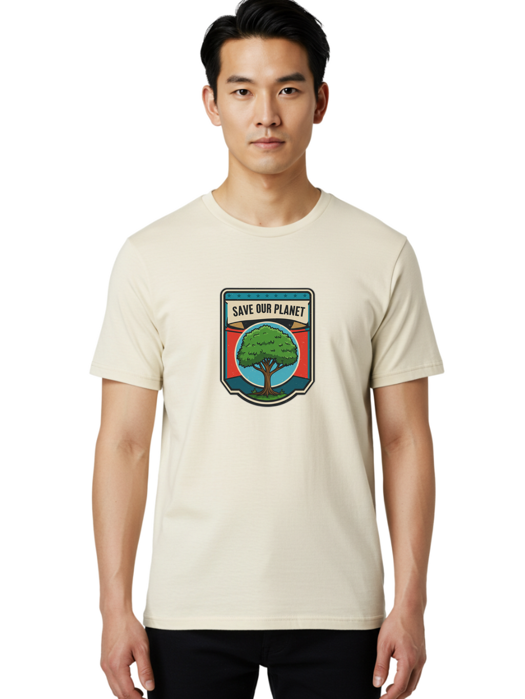 Save-Our-Planet-1 Men'S Graphic Tee, 100% Cotton, Comfortable Casual Summer Wear, Machine Washable, Eco-Friendly Logo, Tree Conservation, Environmental Protection, Green Initiative, Save The Planet, Eco Activism, Earth Day Symbol Bab377