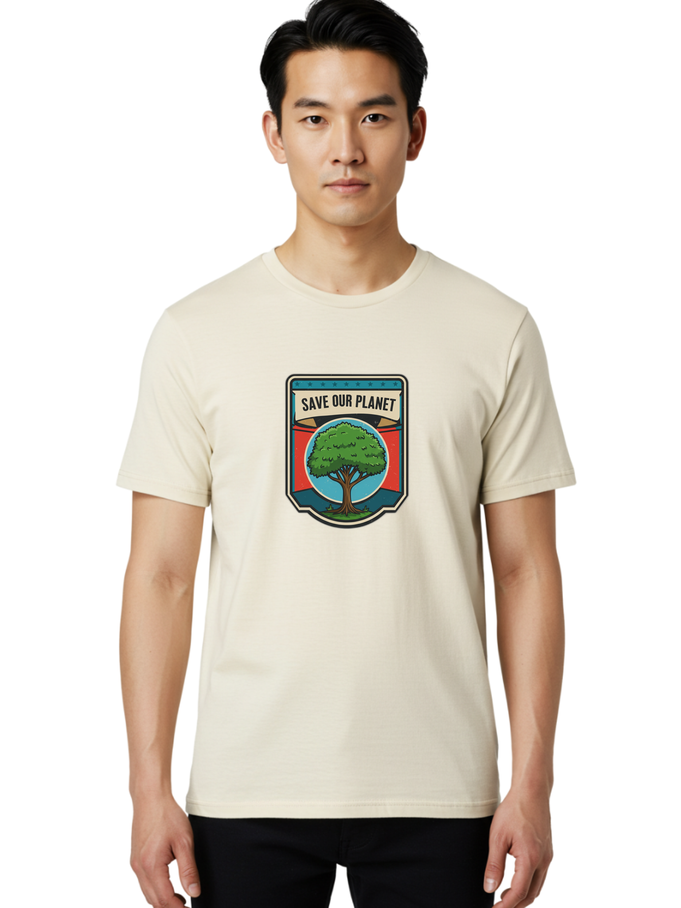 Save-Our-Planet-1 Men'S Graphic Tee, 100% Cotton, Comfortable Casual Summer Wear, Machine Washable, Eco-Friendly Logo, Tree Conservation, Environmental Protection, Green Initiative, Save The Planet, Eco Activism, Earth Day Symbol Bab377