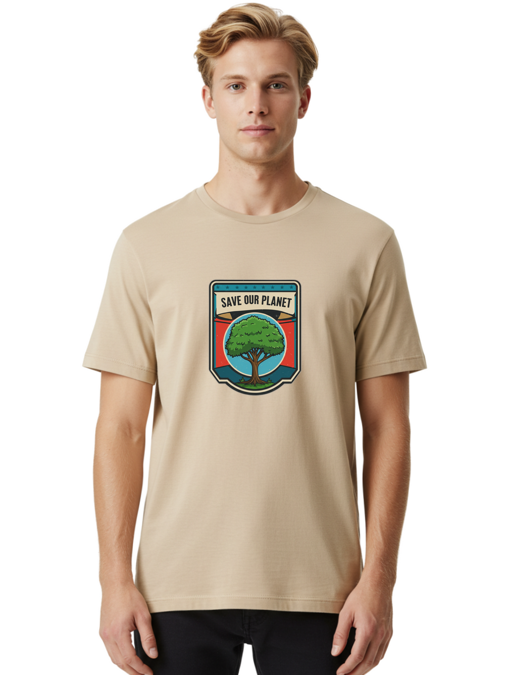 Save-Our-Planet-1 Men'S Graphic Tee, 100% Cotton, Comfortable Casual Summer Wear, Machine Washable, Eco-Friendly Logo, Tree Conservation, Environmental Protection, Green Initiative, Save The Planet, Eco Activism, Earth Day Symbol Bab377