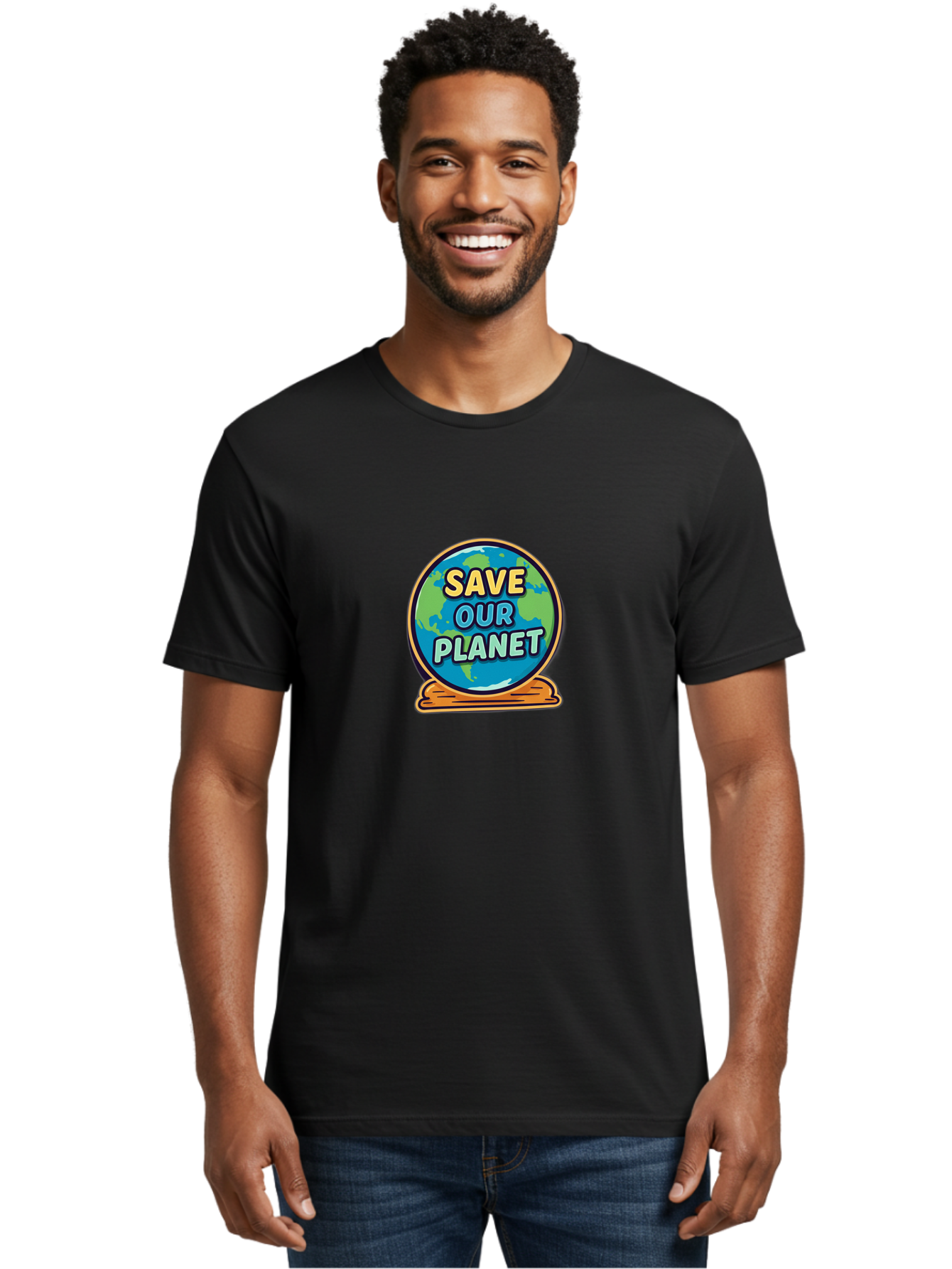 Save-Our-Planet-2 Men'S Graphic Tee, 100% Cotton, Comfortable Casual Summer Wear, Machine Washable, Globe With Save Our Planet Text, Eco-Friendly Message, Environmental Awareness, Earth Conservation, Sustainability, Global Unity, Bab378