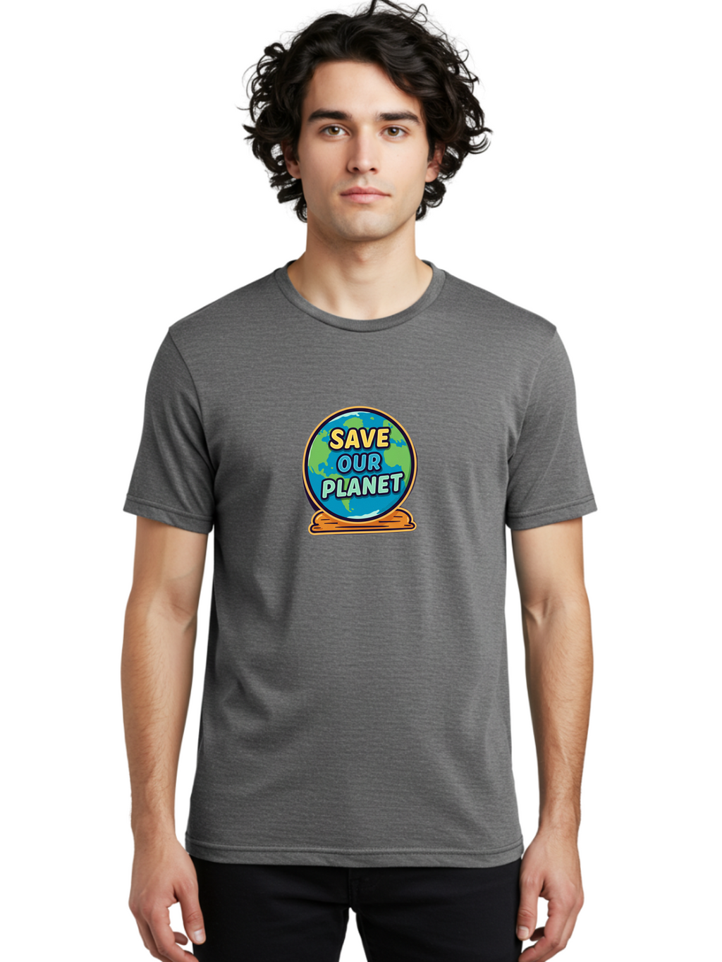 Save-Our-Planet-2 Men'S Graphic Tee, 100% Cotton, Comfortable Casual Summer Wear, Machine Washable, Globe With Save Our Planet Text, Eco-Friendly Message, Environmental Awareness, Earth Conservation, Sustainability, Global Unity, Bab378