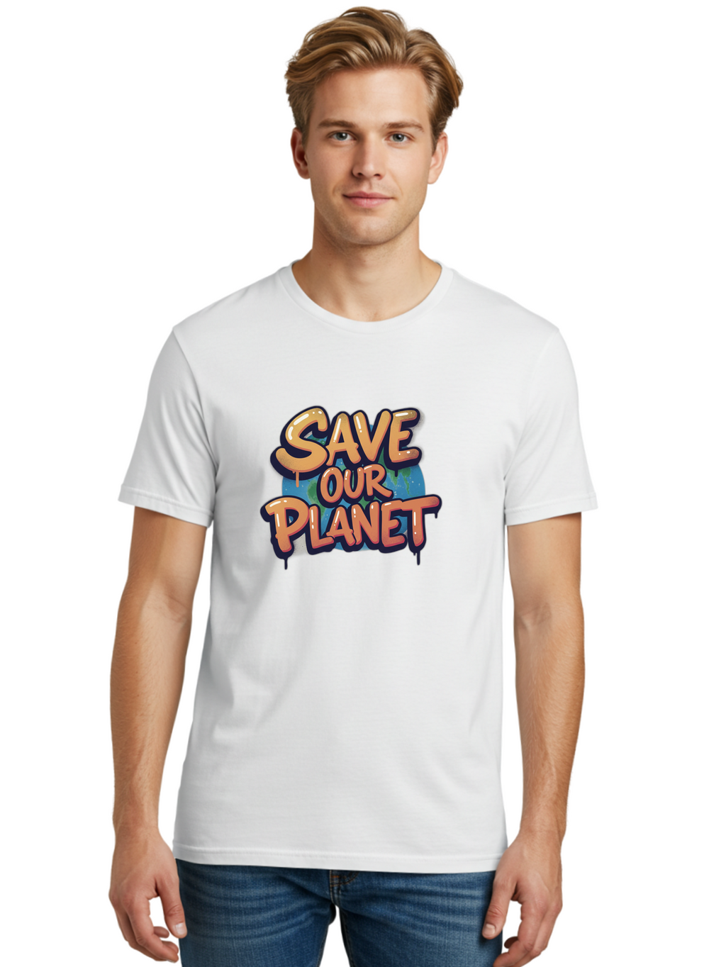Save-Our-Planet-7 Men'S Graphic Tee, 100% Cotton, Comfortable Casual Summer Wear, Machine Washable, Save The Planet, Eco Friendly, Environmental Awareness, Sustainability, Climate Change, Earth Protection, Green Movement, Conservation Efforts, Bab383