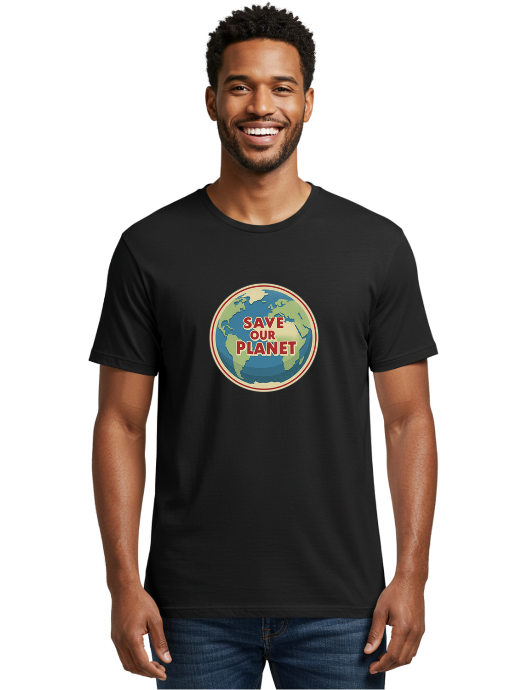 Save-Our-Planet-8 Men'S Graphic Tee, 100% Cotton, Comfortable Casual Summer Wear, Machine Washable, Globe With Save Our Planet Text, Environmental Awareness, Eco-Friendly Message, Save The Earth, Conservation, Sustainability, Eco Activism, Bab384