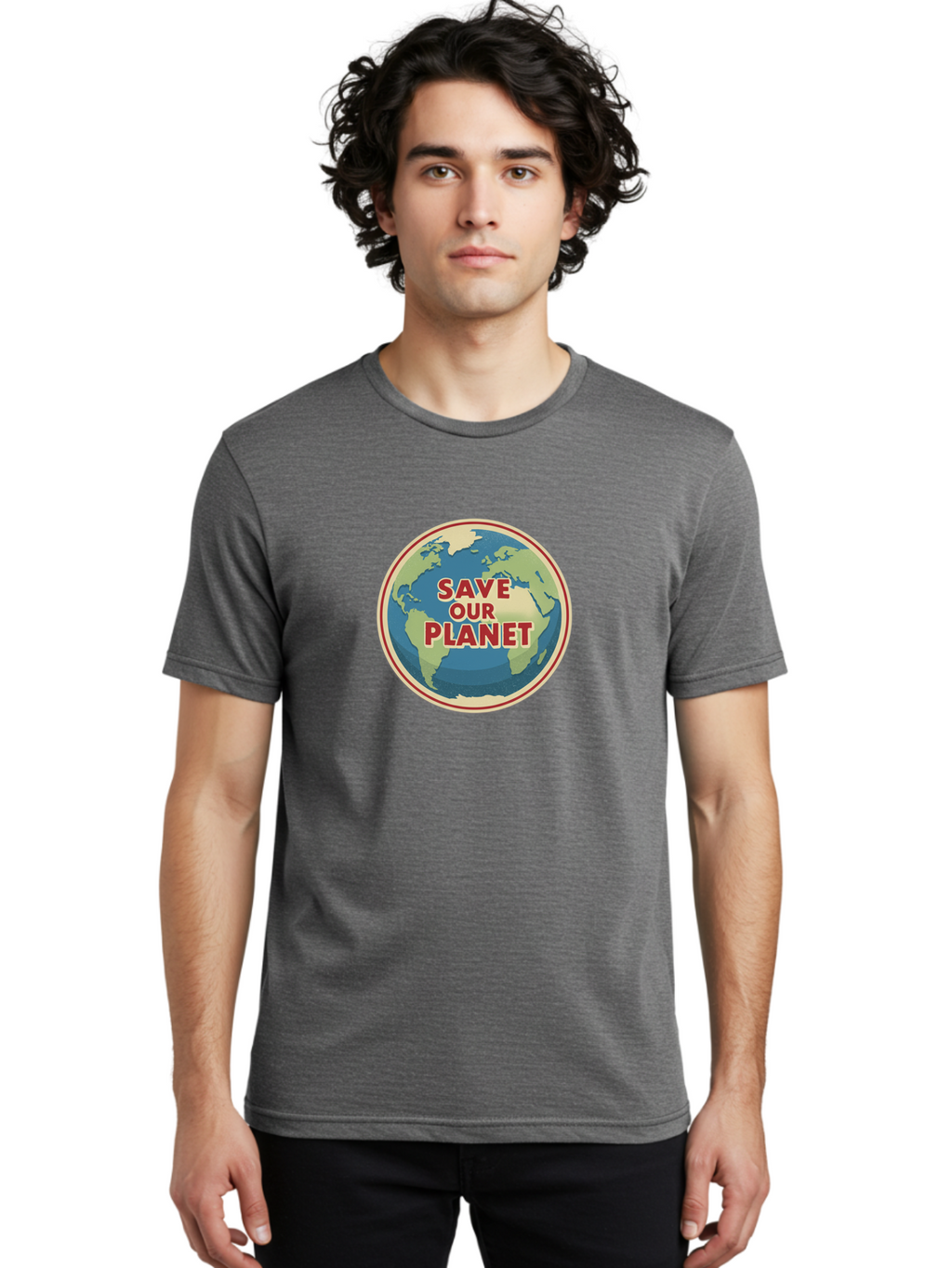 Save-Our-Planet-8 Men'S Graphic Tee, 100% Cotton, Comfortable Casual Summer Wear, Machine Washable, Globe With Save Our Planet Text, Environmental Awareness, Eco-Friendly Message, Save The Earth, Conservation, Sustainability, Eco Activism, Bab384