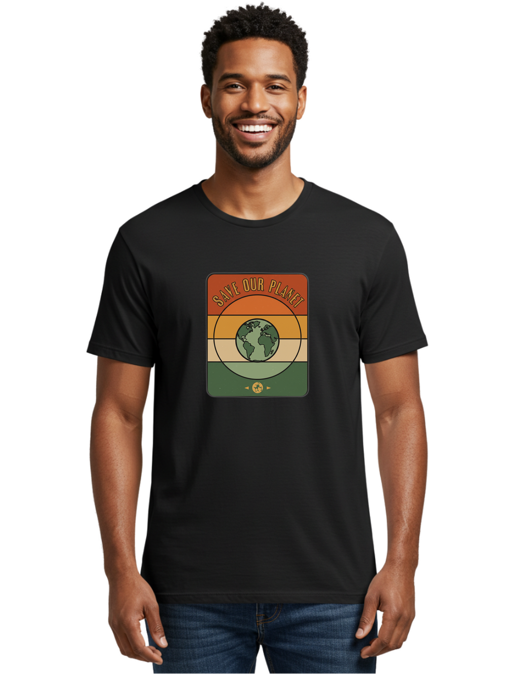 Save-Our-Planet Men'S Graphic Tee, 100% Cotton, Comfortable Casual Summer Wear, Machine Washable, Earth Conservation, Environmental Protection, Save Our Planet, Eco Friendly, Global Sustainability, Green Initiative, Retro Style, Bab385