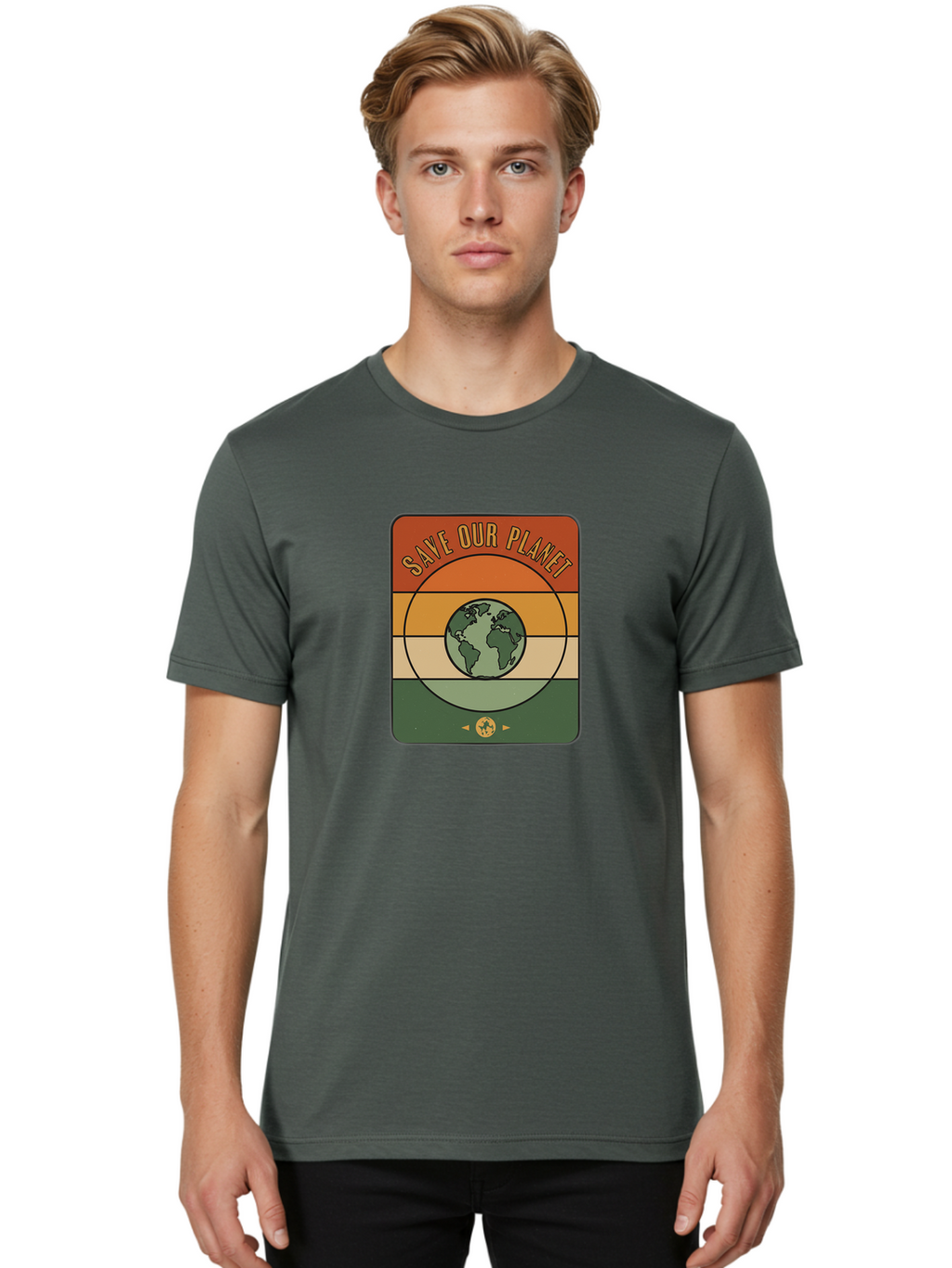 Save-Our-Planet Men'S Graphic Tee, 100% Cotton, Comfortable Casual Summer Wear, Machine Washable, Earth Conservation, Environmental Protection, Save Our Planet, Eco Friendly, Global Sustainability, Green Initiative, Retro Style, Bab385