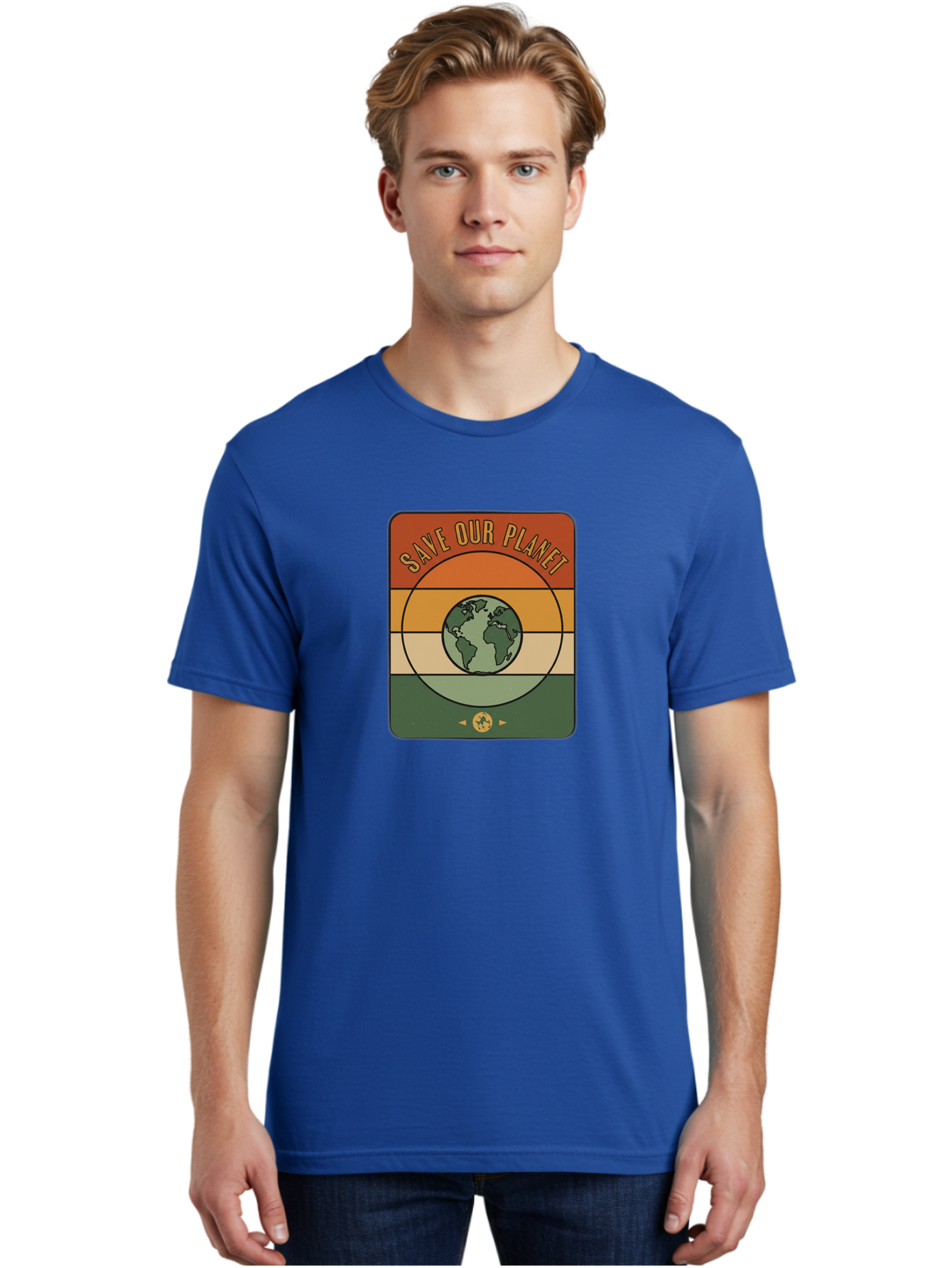 Save-Our-Planet Men'S Graphic Tee, 100% Cotton, Comfortable Casual Summer Wear, Machine Washable, Earth Conservation, Environmental Protection, Save Our Planet, Eco Friendly, Global Sustainability, Green Initiative, Retro Style, Bab385