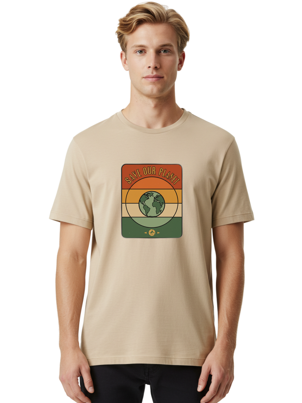 Save-Our-Planet Men'S Graphic Tee, 100% Cotton, Comfortable Casual Summer Wear, Machine Washable, Earth Conservation, Environmental Protection, Save Our Planet, Eco Friendly, Global Sustainability, Green Initiative, Retro Style, Bab385