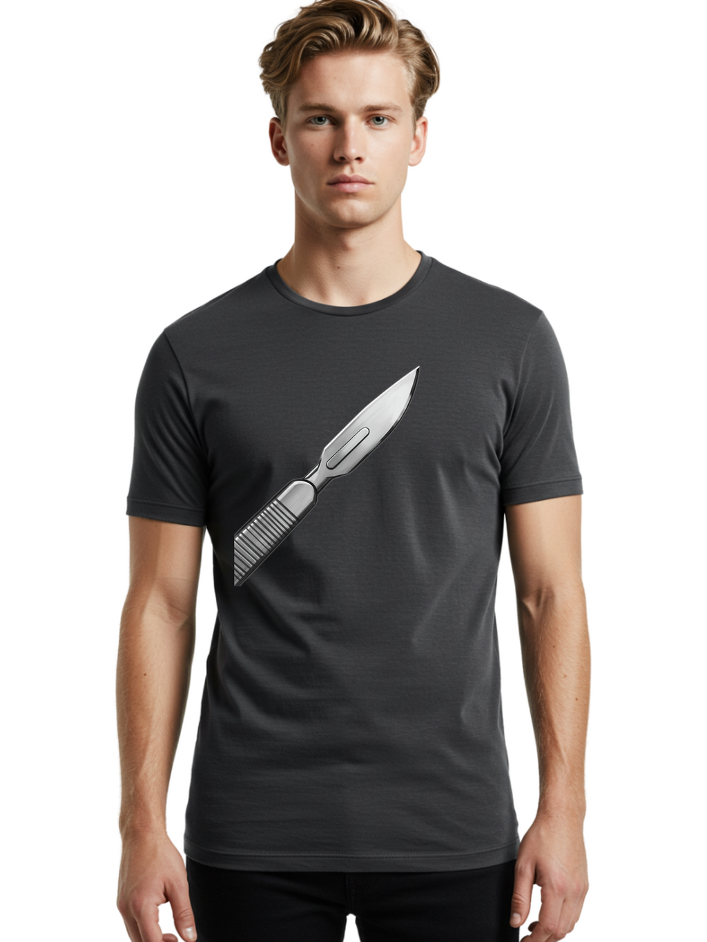 Scalpel Men'S Graphic Tee, 100% Cotton, Comfortable Casual Summer Wear, Machine Washable, Surgical Scalpel, Medical Tool, Sharp Blade, Stainless Steel, Precision Instrument, Surgical Equipment, Medical Illustration Bab386