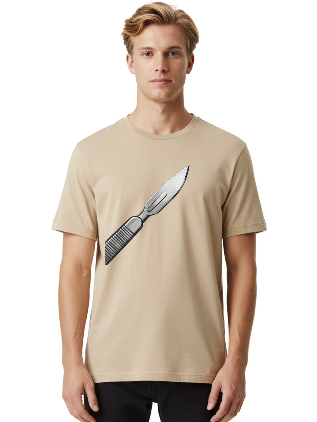Scalpel Men'S Graphic Tee, 100% Cotton, Comfortable Casual Summer Wear, Machine Washable, Surgical Scalpel, Medical Tool, Sharp Blade, Stainless Steel, Precision Instrument, Surgical Equipment, Medical Illustration Bab386