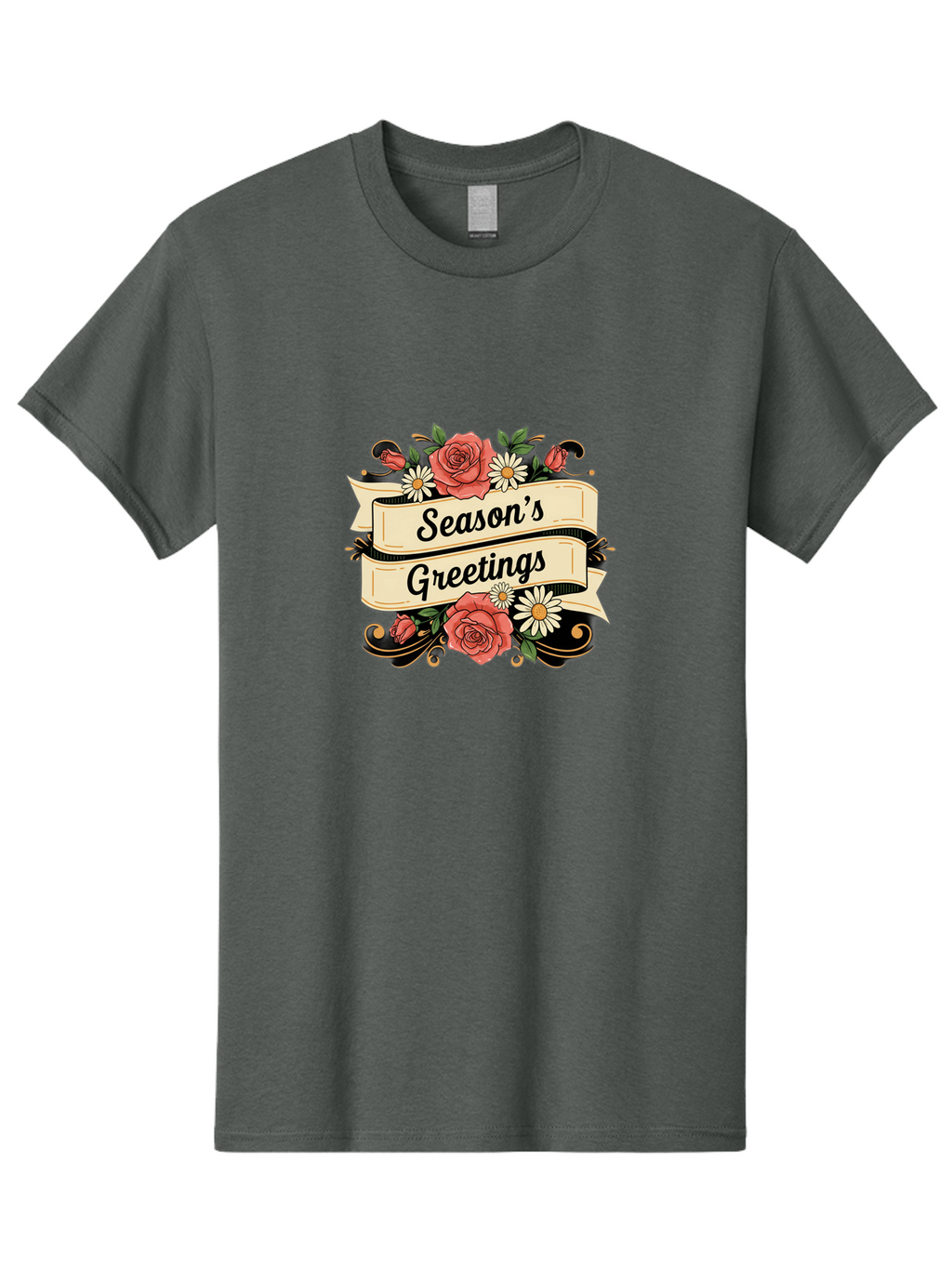 Season-S-Greetings Men'S Graphic Tee, 100% Cotton, Comfortable Casual Summer Wear, Machine Washable, Vintage Floral Design, Roses And Daisies, Festive Holiday Greeting, Elegant Black Script, Classic Christmas Theme, Warm Winter Wishes, Bab388