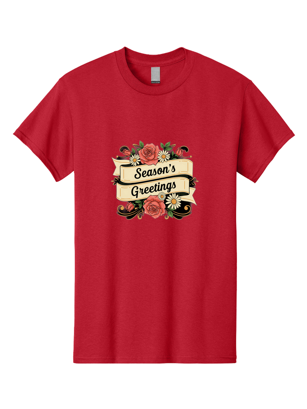 Season-S-Greetings Men'S Graphic Tee, 100% Cotton, Comfortable Casual Summer Wear, Machine Washable, Vintage Floral Design, Roses And Daisies, Festive Holiday Greeting, Elegant Black Script, Classic Christmas Theme, Warm Winter Wishes, Bab388
