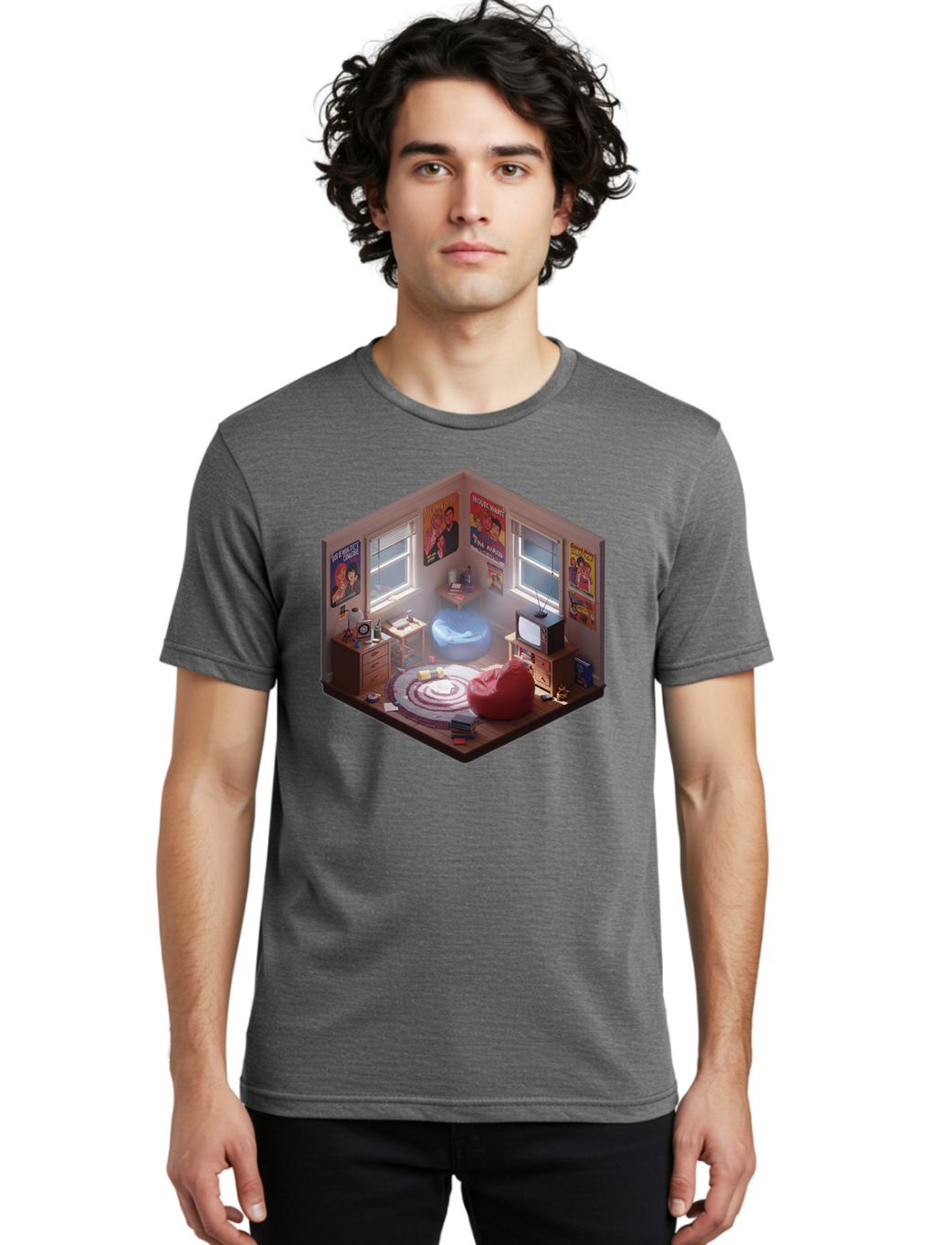 Seinfeld-Bedroom Men'S Graphic Tee, 100% Cotton, Comfortable Casual Summer Wear, Machine Washable, Isometric Bedroom, Cozy Interior Design, Retro Decor, Bean Bag Chair, Vintage Tv, Movie Posters, 90S Nostalgia, Hipster Room, Movie Memorabilia, Bab390
