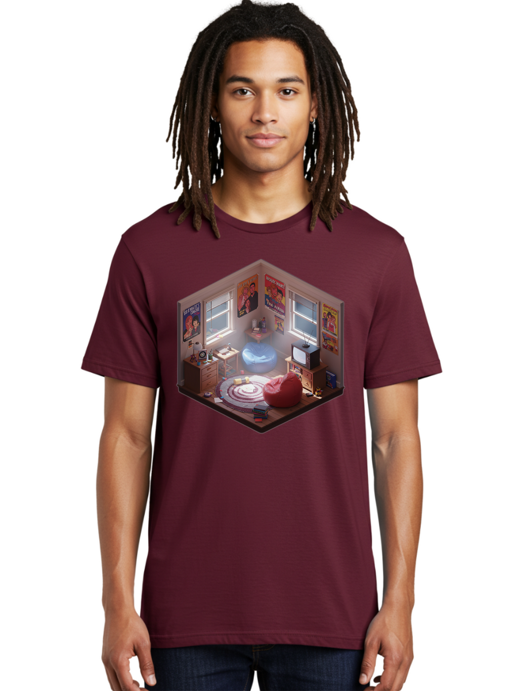 Seinfeld-Bedroom Men'S Graphic Tee, 100% Cotton, Comfortable Casual Summer Wear, Machine Washable, Isometric Bedroom, Cozy Interior Design, Retro Decor, Bean Bag Chair, Vintage Tv, Movie Posters, 90S Nostalgia, Hipster Room, Movie Memorabilia, Bab390