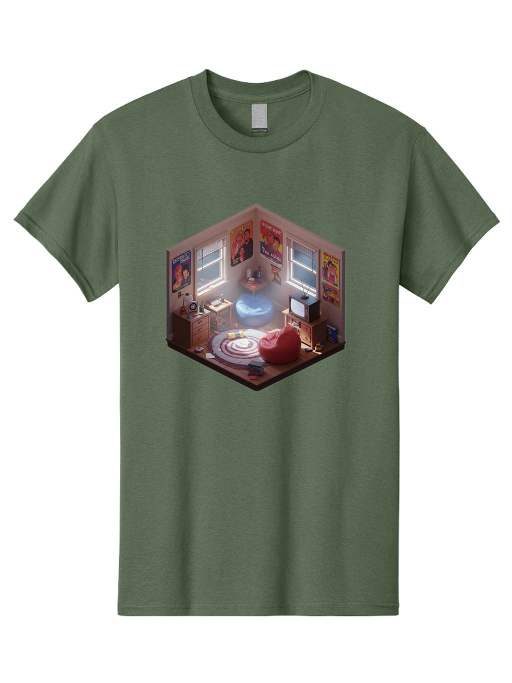 Seinfeld-Bedroom Men'S Graphic Tee, 100% Cotton, Comfortable Casual Summer Wear, Machine Washable, Isometric Bedroom, Cozy Interior Design, Retro Decor, Bean Bag Chair, Vintage Tv, Movie Posters, 90S Nostalgia, Hipster Room, Movie Memorabilia, Bab390