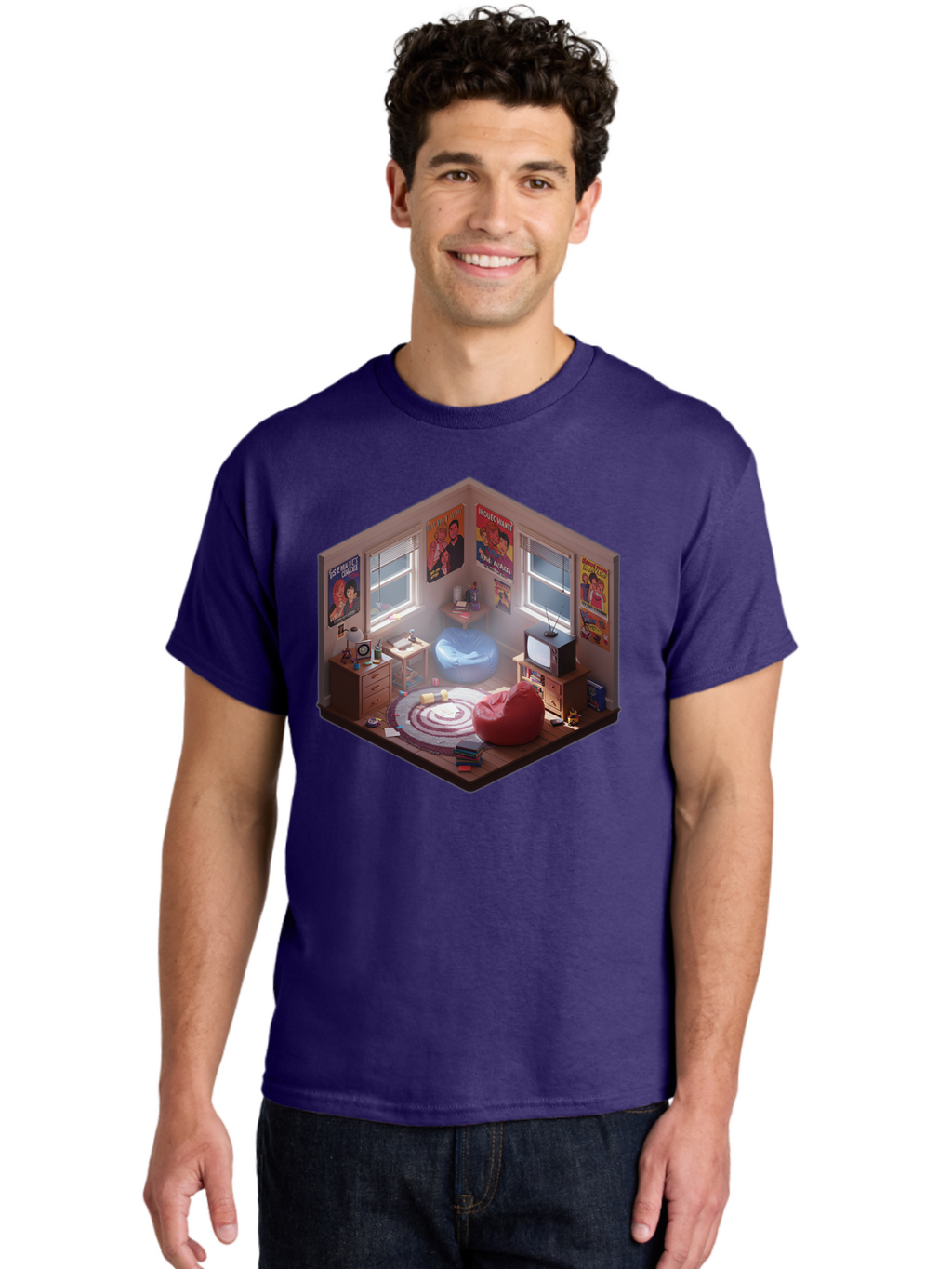 Seinfeld-Bedroom Men'S Graphic Tee, 100% Cotton, Comfortable Casual Summer Wear, Machine Washable, Isometric Bedroom, Cozy Interior Design, Retro Decor, Bean Bag Chair, Vintage Tv, Movie Posters, 90S Nostalgia, Hipster Room, Movie Memorabilia, Bab390