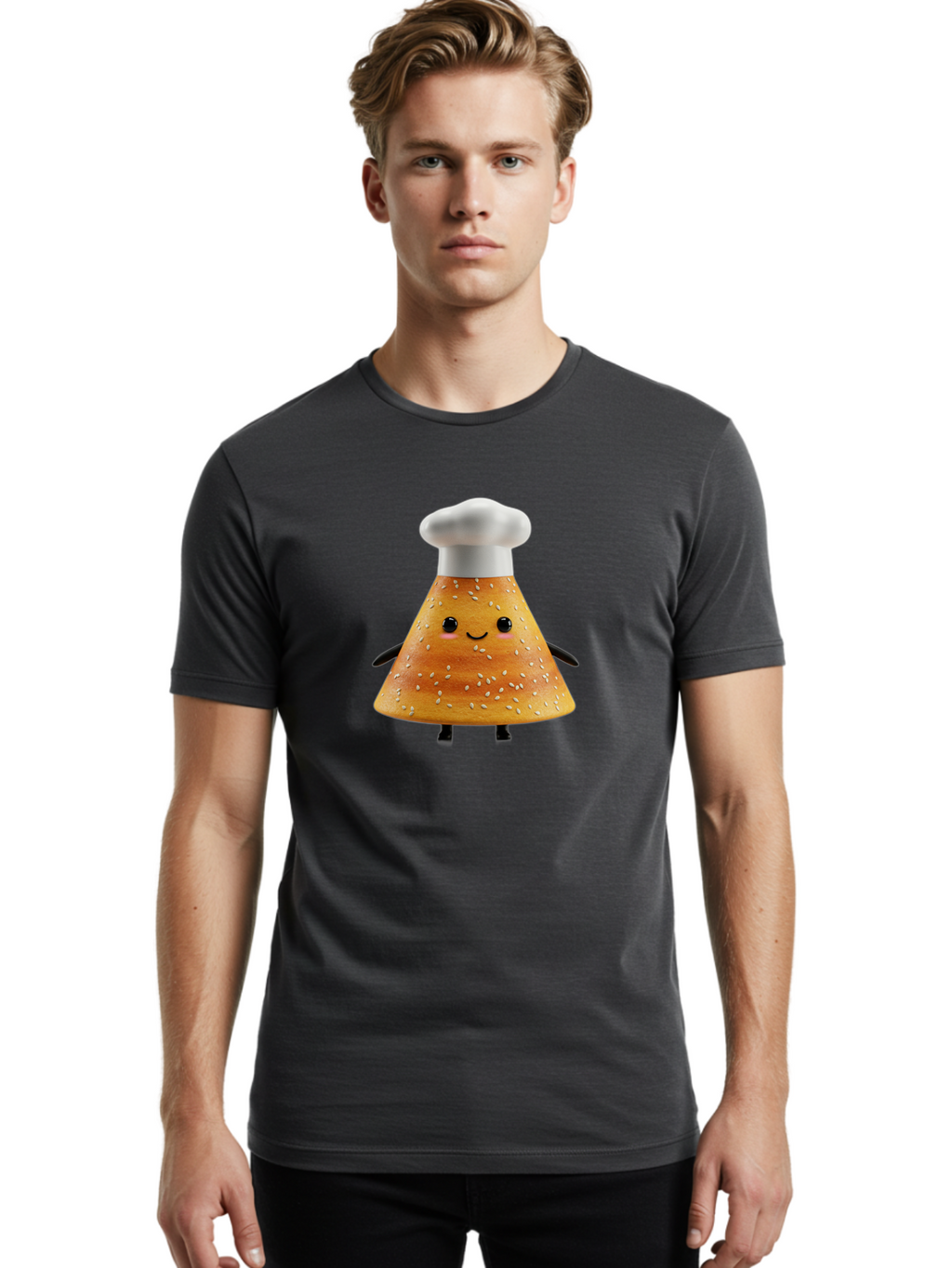 Sesame-Seed-Dosa-Chef Men'S Graphic Tee, 100% Cotton, Comfortable Casual Summer Wear, Machine Washable, Cartoon Bun With Chef Hat, Kawaii Food Character, Sesame Seed Bun, Culinary Theme, Whimsical Illustration, Baking Concept, Cute Mascot, Bab391