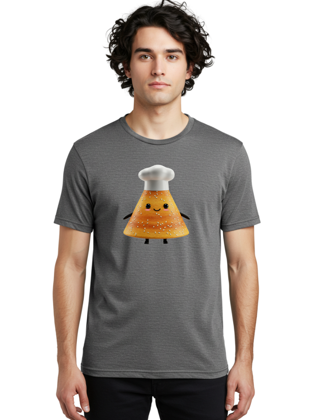 Sesame-Seed-Dosa-Chef Men'S Graphic Tee, 100% Cotton, Comfortable Casual Summer Wear, Machine Washable, Cartoon Bun With Chef Hat, Kawaii Food Character, Sesame Seed Bun, Culinary Theme, Whimsical Illustration, Baking Concept, Cute Mascot, Bab391