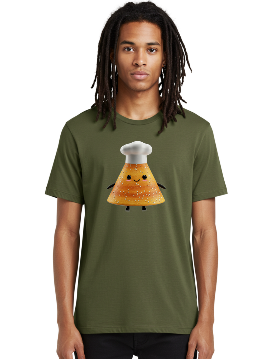 Sesame-Seed-Dosa-Chef Men'S Graphic Tee, 100% Cotton, Comfortable Casual Summer Wear, Machine Washable, Cartoon Bun With Chef Hat, Kawaii Food Character, Sesame Seed Bun, Culinary Theme, Whimsical Illustration, Baking Concept, Cute Mascot, Bab391