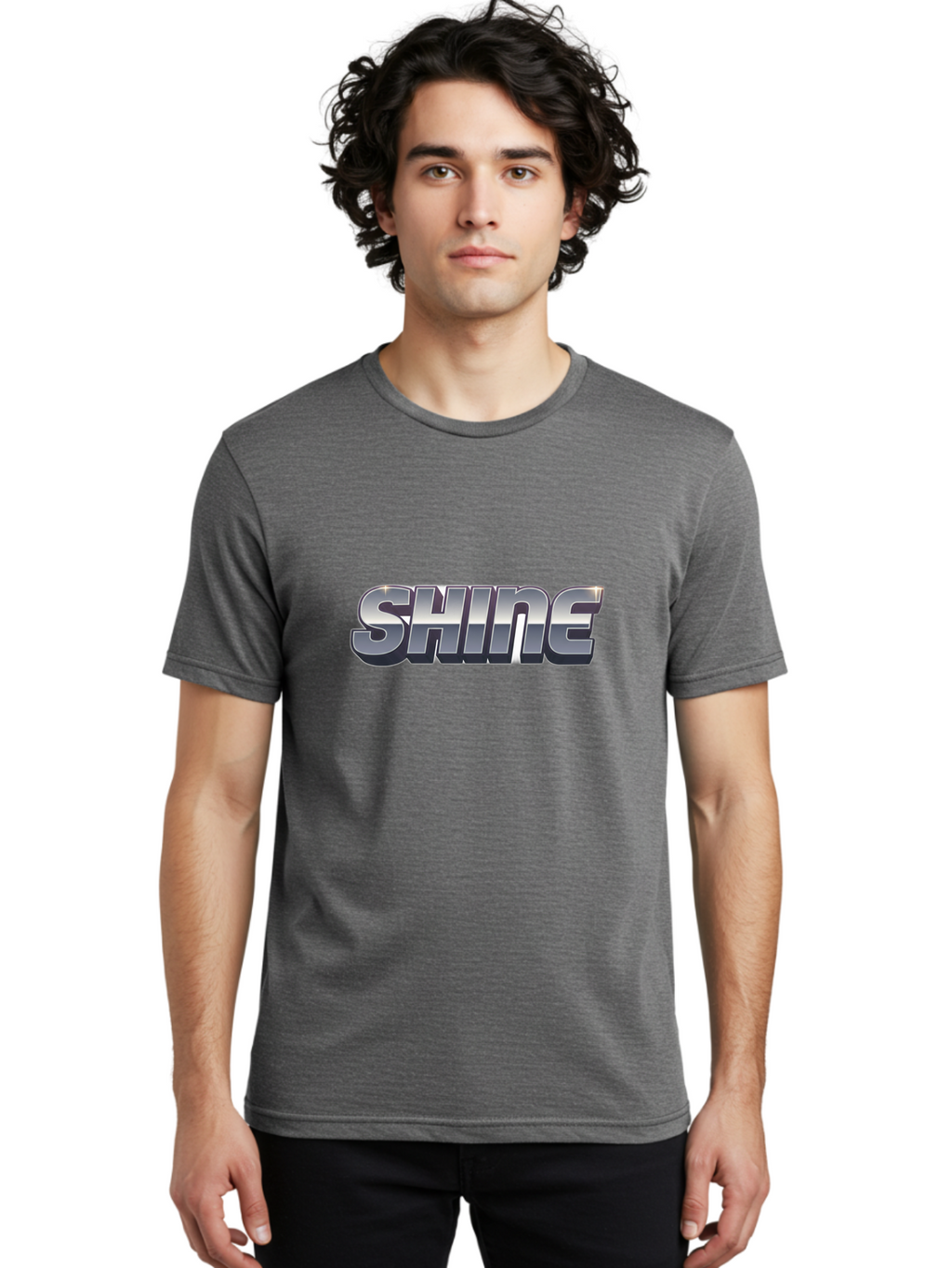 Shine Men'S Graphic Tee, 100% Cotton, Comfortable Casual Summer Wear, Machine Washable, Shine, Motivational Quote, Inspirational Words, Positivity, Empowerment, Silver Text, 3D Effect, Bold Font, Modern Design Bab392