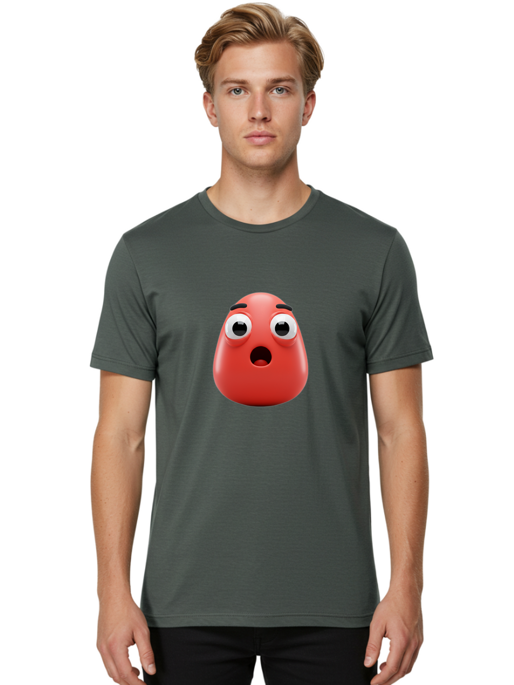 Shocked-Emoji Men'S Graphic Tee, 100% Cotton, Comfortable Casual Summer Wear, Machine Washable, Shocked Face, Surprised Expression, Cartoon Emoji, Red Color, Eyebrow Raised, Mouth Agape, Astonished Look, Funny Face, Emoticon, 3D Rendering, Bab393