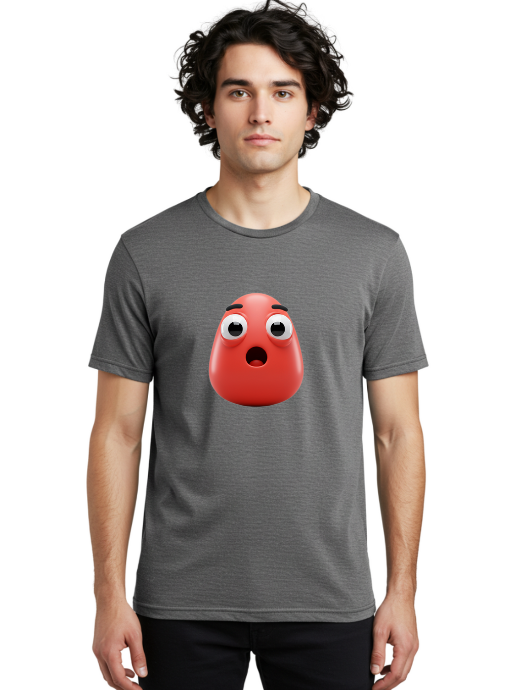 Shocked-Emoji Men'S Graphic Tee, 100% Cotton, Comfortable Casual Summer Wear, Machine Washable, Shocked Face, Surprised Expression, Cartoon Emoji, Red Color, Eyebrow Raised, Mouth Agape, Astonished Look, Funny Face, Emoticon, 3D Rendering, Bab393