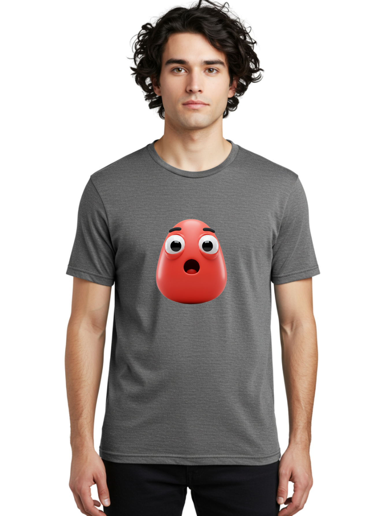 Shocked-Emoji Men'S Graphic Tee, 100% Cotton, Comfortable Casual Summer Wear, Machine Washable, Shocked Face, Surprised Expression, Cartoon Emoji, Red Color, Eyebrow Raised, Mouth Agape, Astonished Look, Funny Face, Emoticon, 3D Rendering, Bab393