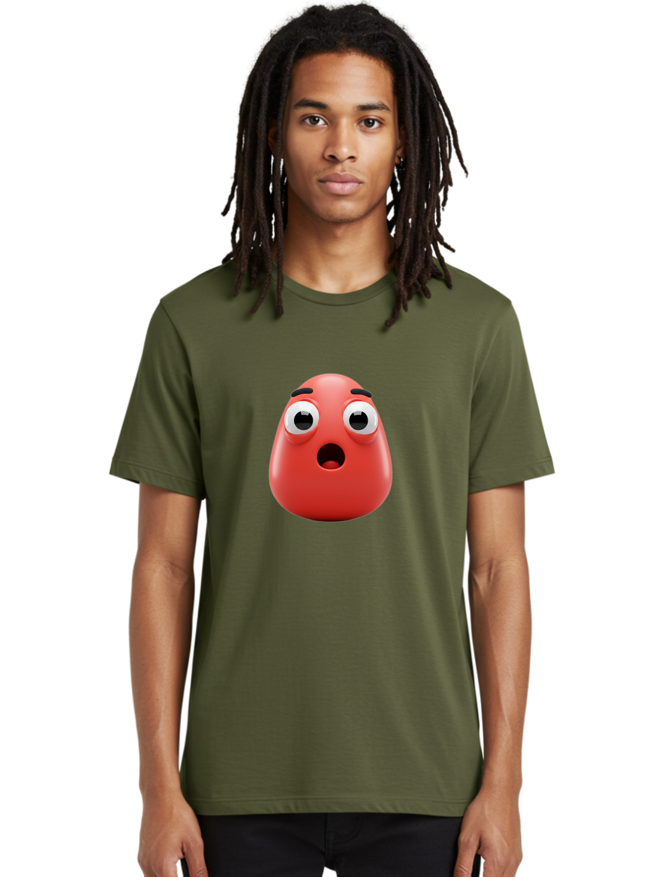Shocked-Emoji Men'S Graphic Tee, 100% Cotton, Comfortable Casual Summer Wear, Machine Washable, Shocked Face, Surprised Expression, Cartoon Emoji, Red Color, Eyebrow Raised, Mouth Agape, Astonished Look, Funny Face, Emoticon, 3D Rendering, Bab393