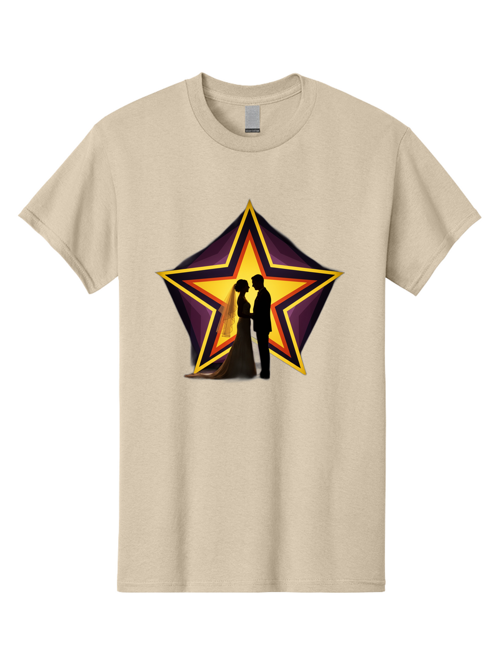 Silhouette-Couple-Star Men'S Graphic Tee, 100% Cotton, Comfortable Casual Summer Wear, Machine Washable, Newlywed Couple, Silhouetted Figures, Wedding Vows, Star Symbol, Love And Unity, Romantic Moment, Couple'S Love, Wedding Inspiration, Bab394