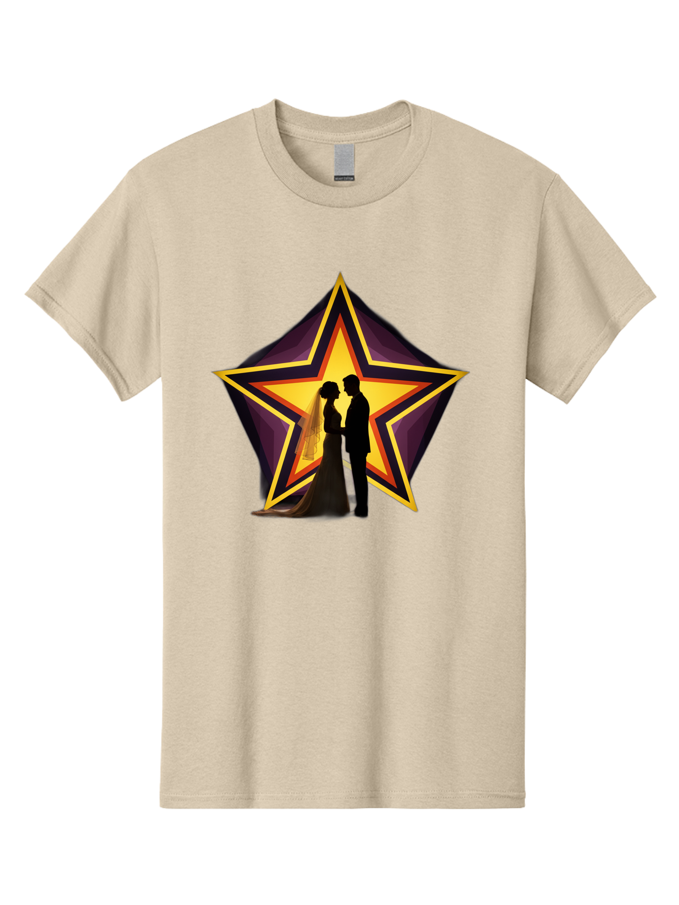 Silhouette-Couple-Star Men'S Graphic Tee, 100% Cotton, Comfortable Casual Summer Wear, Machine Washable, Newlywed Couple, Silhouetted Figures, Wedding Vows, Star Symbol, Love And Unity, Romantic Moment, Couple'S Love, Wedding Inspiration, Bab394