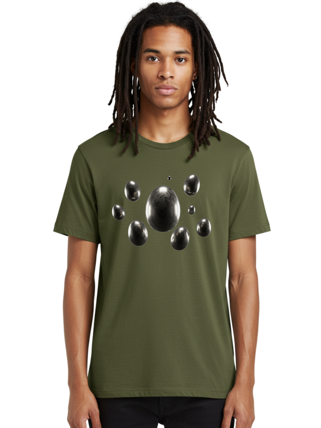 Silver-Egg Men'S Graphic Tee, 100% Cotton, Comfortable Casual Summer Wear, Machine Washable, Silver Bubbles, Shiny Spheres, Reflective Surfaces, Metallic Sheen, Bubble Cluster, Futuristic Design, Modern Elements, Abstract Shapes, 3D Rendering Bab395