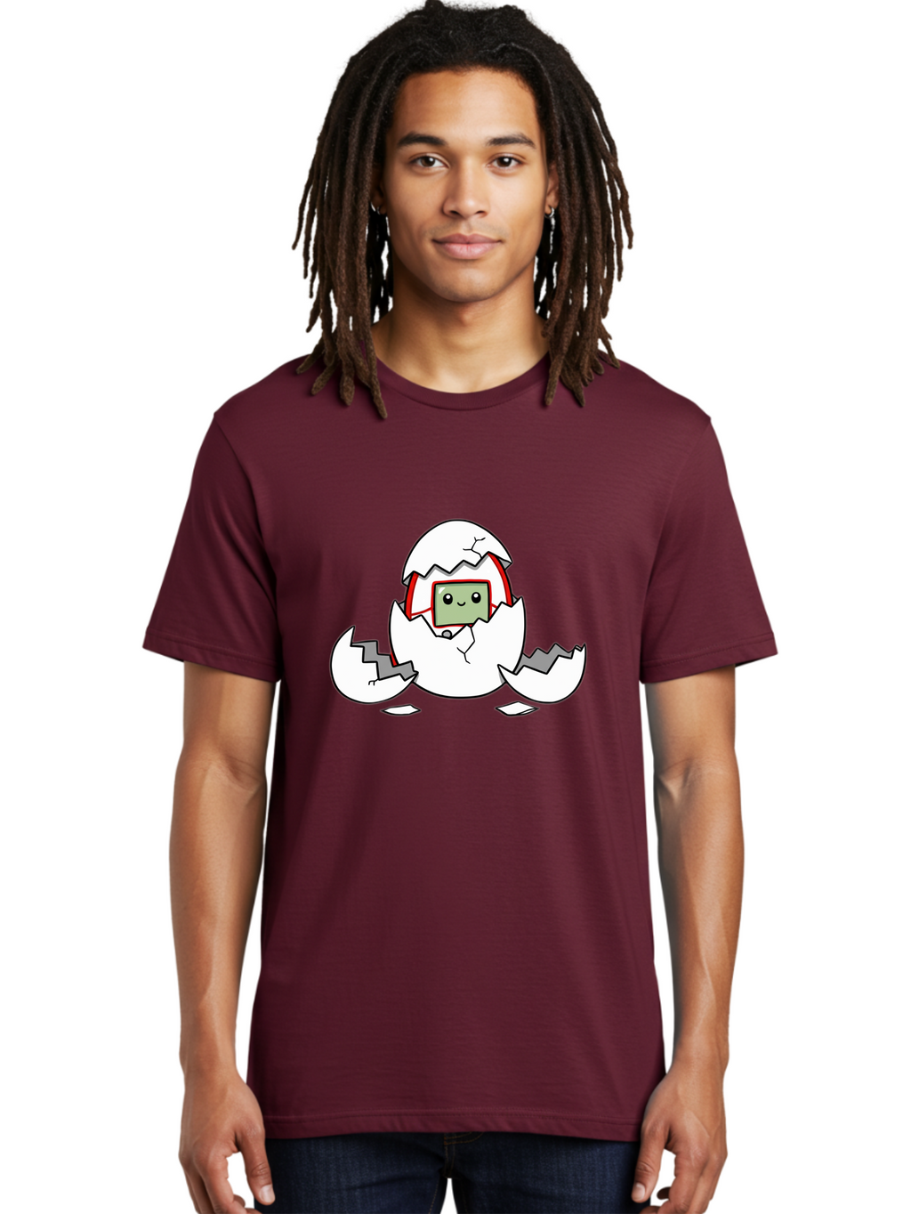 Sim-Card-Hatching Men'S Graphic Tee, 100% Cotton, Comfortable Casual Summer Wear, Machine Washable, Sim Card Hatching From Egg, Cartoon Character, Digital Technology, Telecommunications, Cute Illustration, Broken Eggshell, New Beginnings Bab396