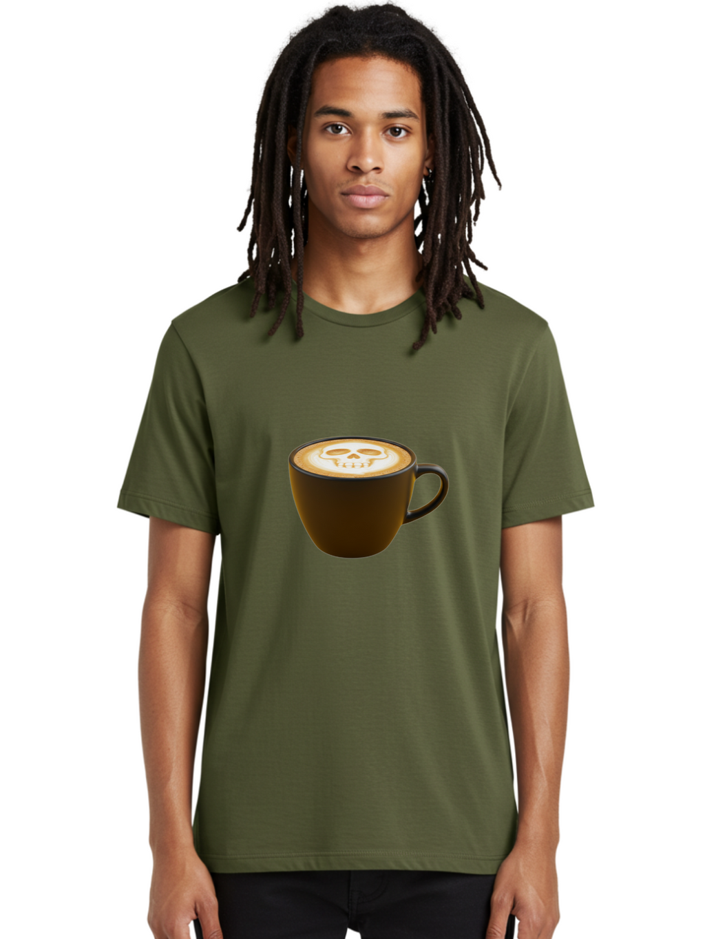 Skull-Coffee Men'S Graphic Tee, 100% Cotton, Comfortable Casual Summer Wear, Machine Washable, Latte Art, Coffee Design, Skull Pattern, Creative Coffee Art, Unique Latte Design, Coffee Culture, Foam Art, Barista Skills Bab397