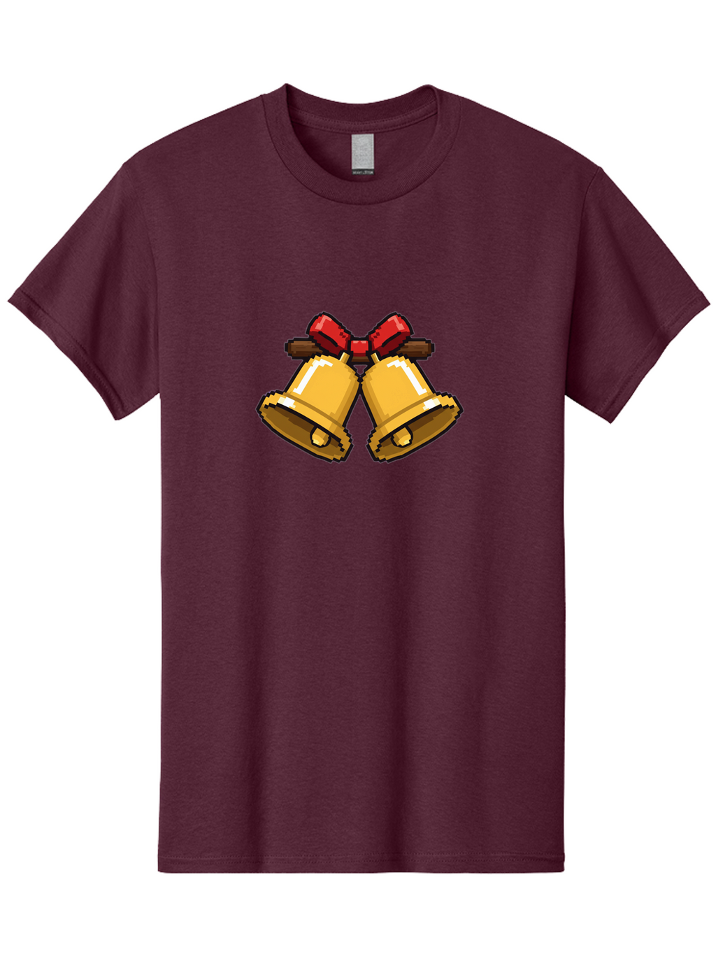 Sleigh-Bells Men'S Graphic Tee, 100% Cotton, Comfortable Casual Summer Wear, Machine Washable, Gold Bells, Christmas Decorations, Festive Decor, Holiday Cheer, Jingling Bells, Red Bow, Christmas Symbolism, Winter Wonderland, Seasonal Greetings Bab399